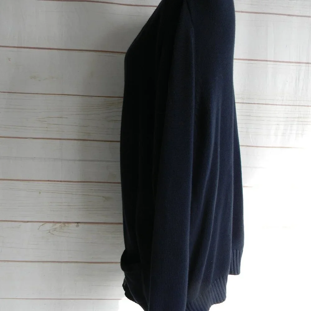 Vintage LL Bean COTTON Cardigan Sweater Preppy V-NECK NAVY BLUE Mr. Rogers XL - Picture 2 of 4
